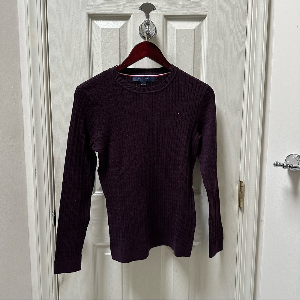 NWT Tommy Hilfiger Eggplant Purple Cable Knit Cotton Sweater Size Small